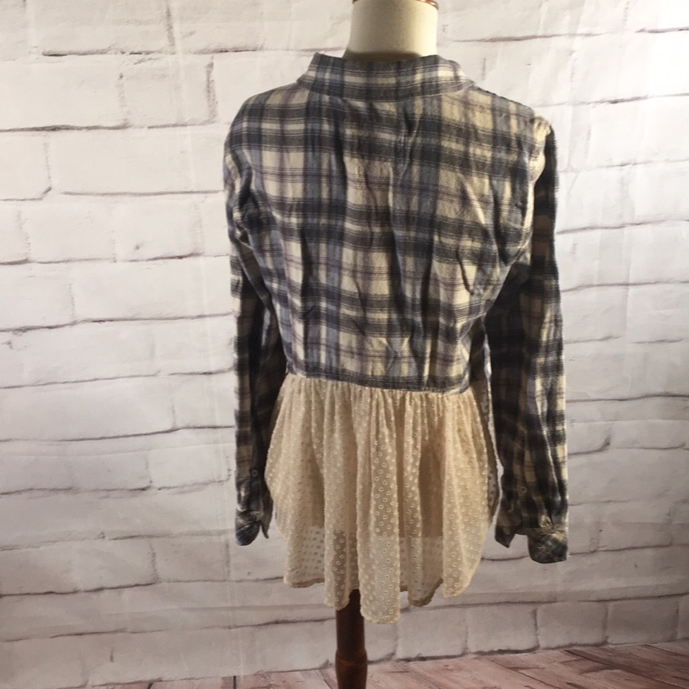 Anthropologie Holding Horses Flannel with Lace Back